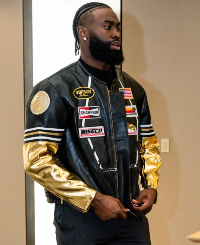 7uice x Vanson Black and Gold Leather Jacket