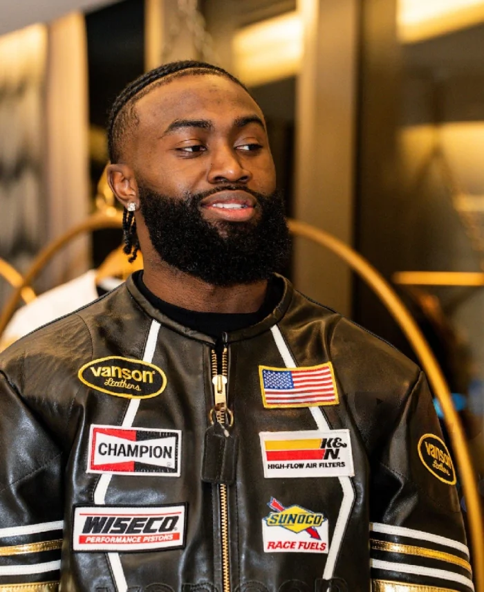 7uice x Vanson Black and Gold Leather Jacket