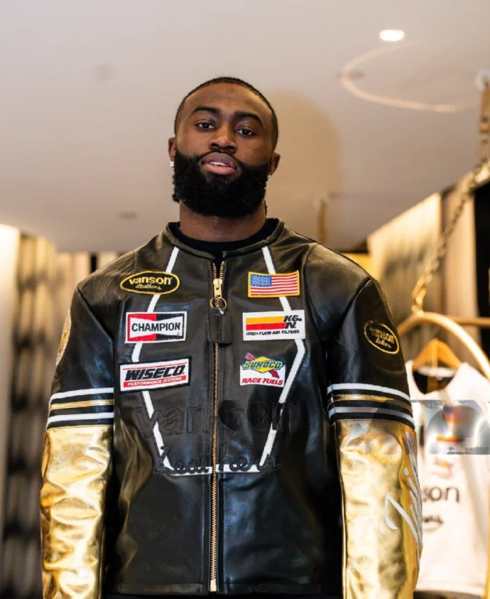 7uice x Vanson Black and Gold Leather Jacket