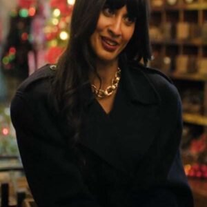 A Merry Little Ex-Mas 2025 Jameela Jamil Black Coat