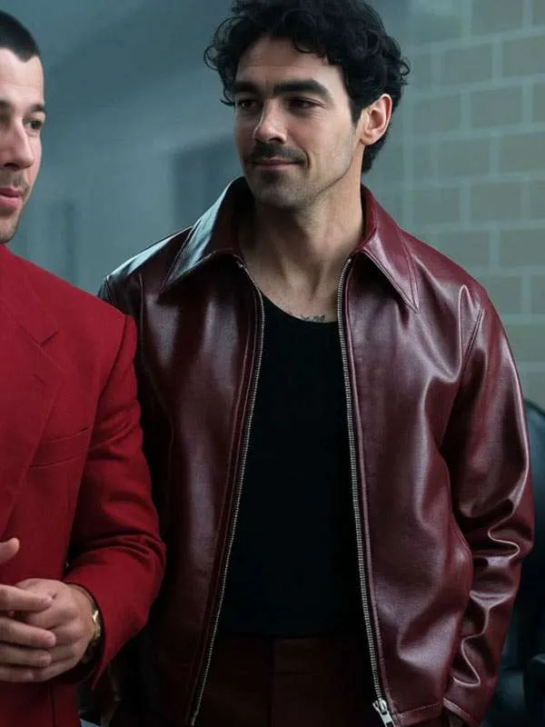 A Very Jonas Christmas Joe Jonas Maroon Leather Jacket