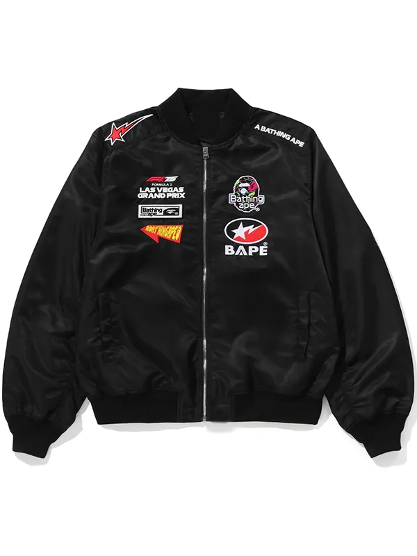 BAPE X F1LV Multi Logo Black Bomber Jacket