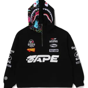 BAPE X F1LV Multi Logo Black Shark Hoodie