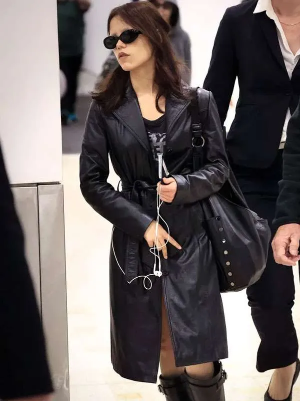Jenna Ortega Frankenstein Screening Black Leather Coat
