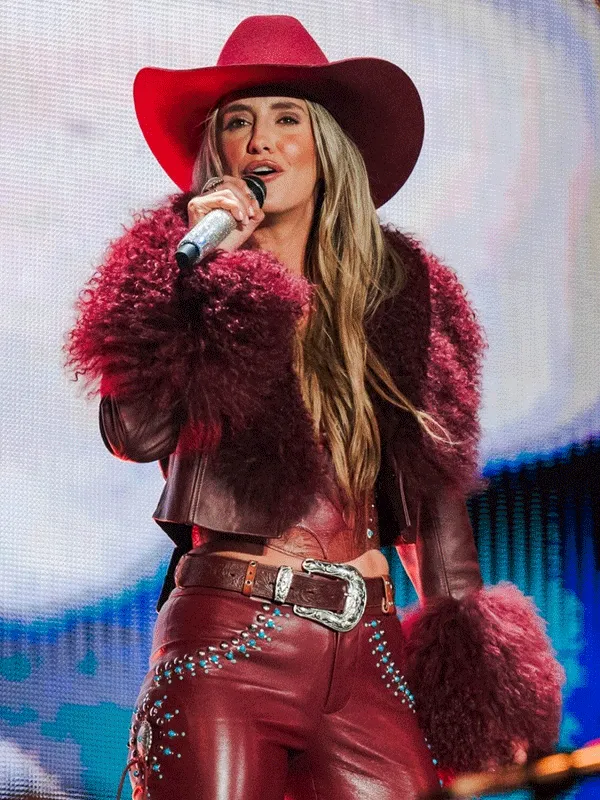 Lainey Wilson Faux Fur Cropped Leather Jacket