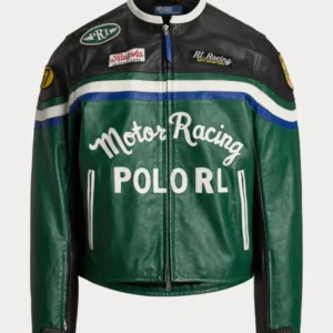 Motorsport Inspired Green Cafe Racer Leather Jacket