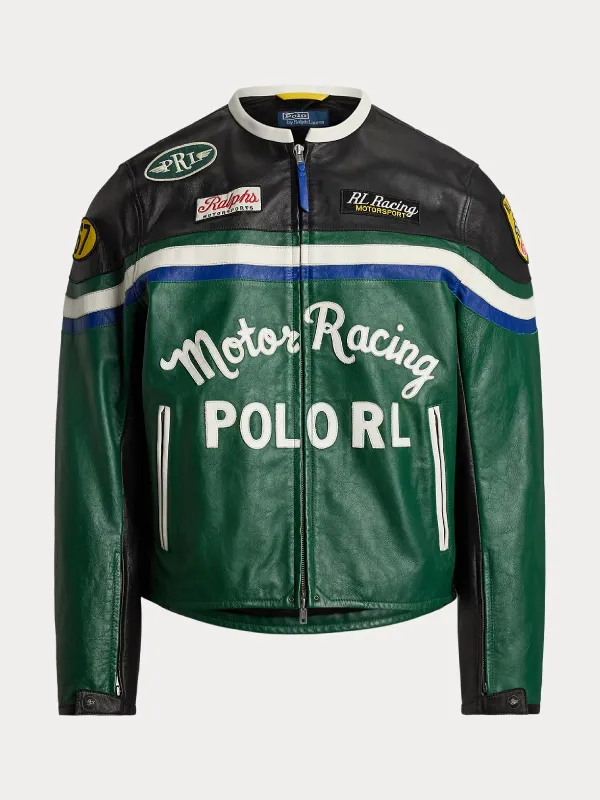 Motorsport Inspired Green Cafe Racer Leather Jacket