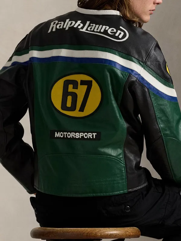 Motorsport Inspired Green Cafe Racer Leather Jacket - Image 3