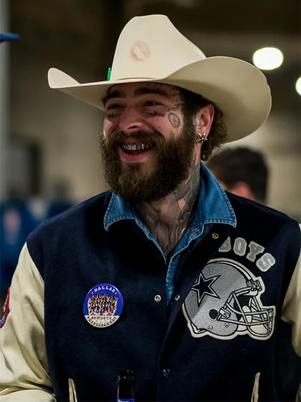 Post Malone Red Kettle Kickoff Cowboys Varsity Jacket