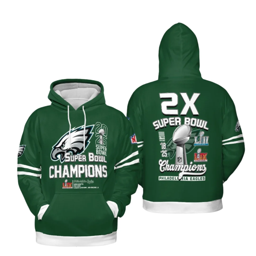 Philadelphia Eagles 2X Super Bowl Championship Green Hoodie