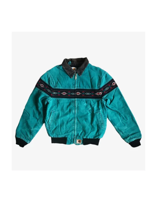 Vintage 90s Carhart Aztec Turquoise Blue Jacket