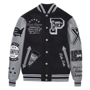 Pelle Pelle Black Grey Wool Varsity Jacket