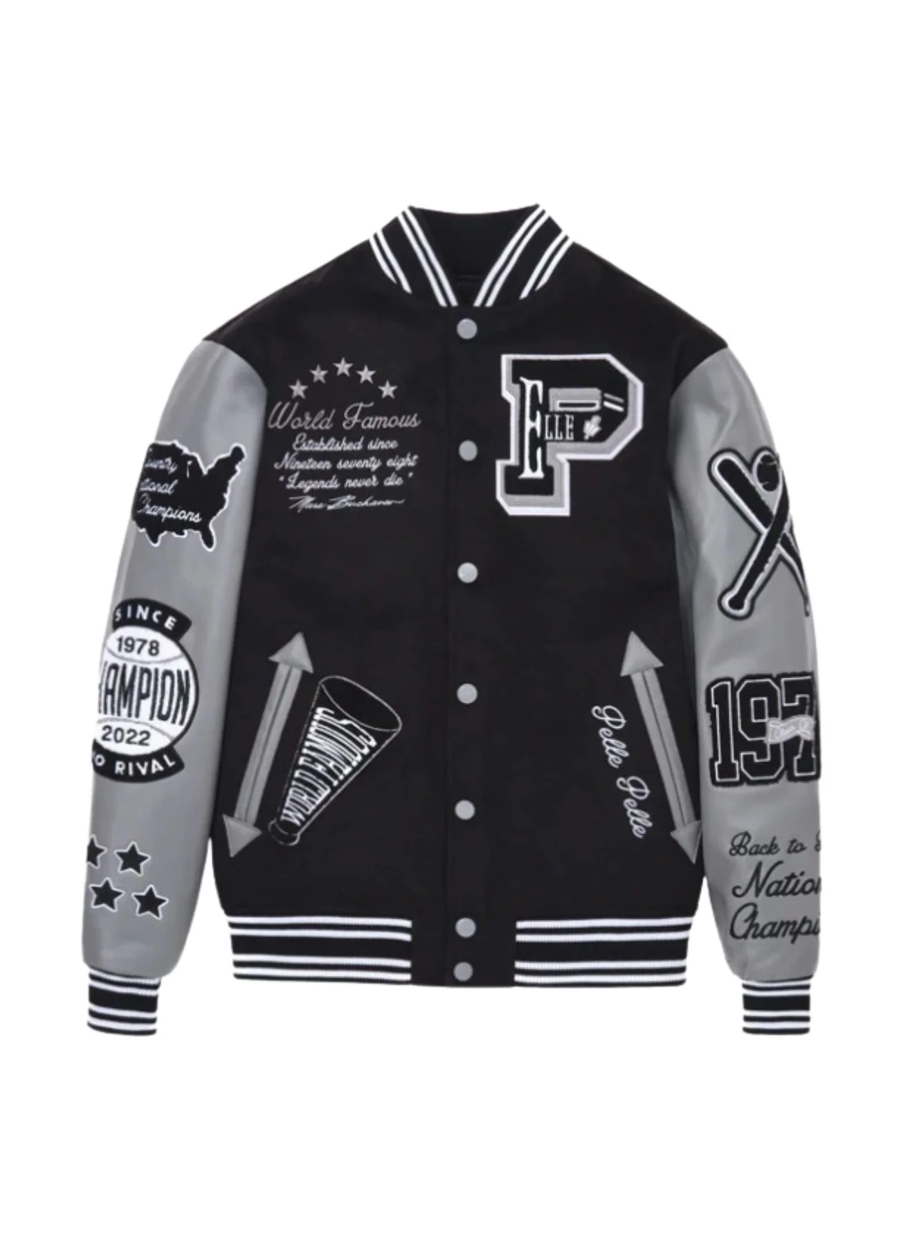 Pelle Pelle Black Grey Wool Varsity Jacket