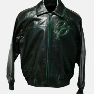Black Green Pelle Pelle Leather Jacket