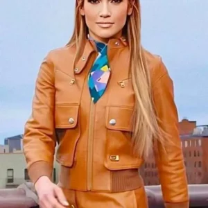 Jennifer Lopez Brown Leather Bomber Jacket