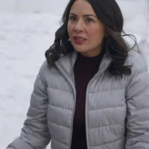 Christmas on Duty 2025 Janel Parrish Grey Puffer Jacket