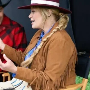 Finding Mr. Christmas 2025 Melissa Peterman Fringe Suede Jacket