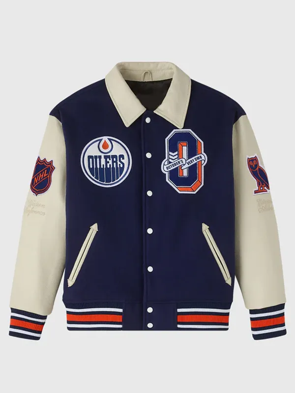 NHL Edmonton Oilers Navy Blue Wool Jacket