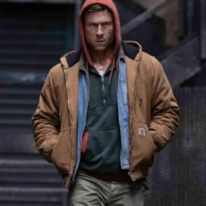 The Running Man Glen Powell Brown Jacket