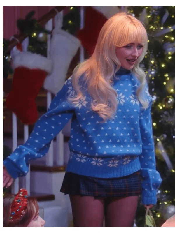 A Nonsense Christmas with Sabrina Carpenter 2024 Sabrina Carpenter Blue Sweater - Image 3