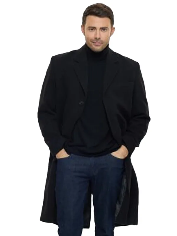 A Keller Christmas Vacation 2025 Dylan Black Wool Coat