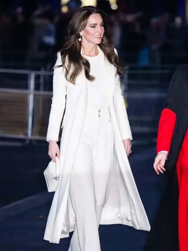 Christmas Carol Kate Middleton White Wool Coat - Image 2