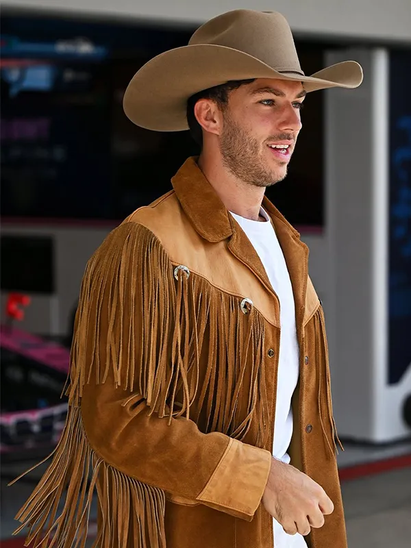 Alpine F1 Team Pierre Gasly Brown Cowboy Fringe Jacket