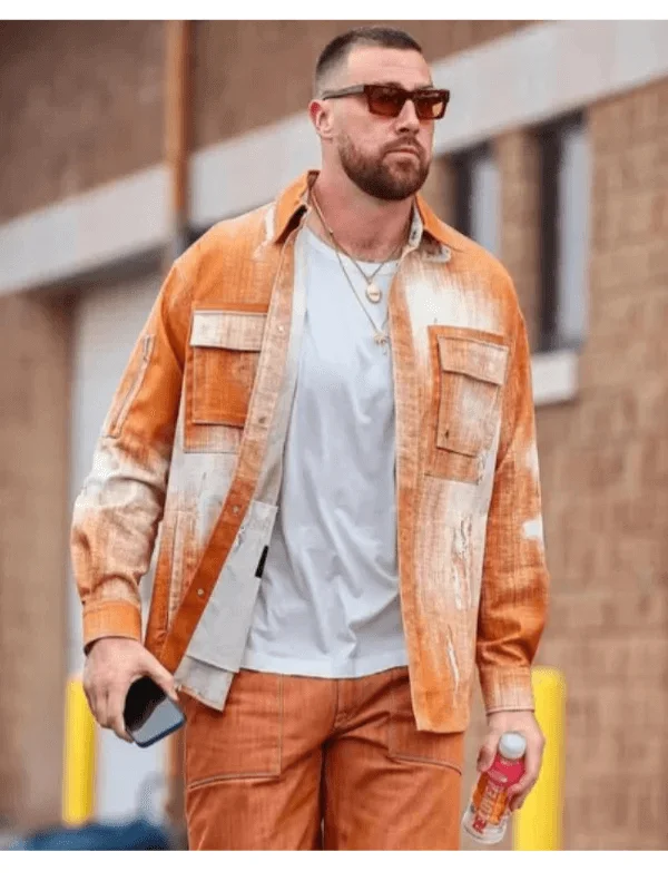 Travis Kelce Commanders v Chiefs 2025 Orange Denim Jacket