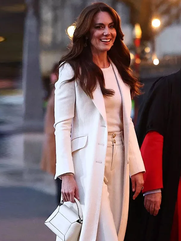 Christmas Carol Kate Middleton White Wool Coat