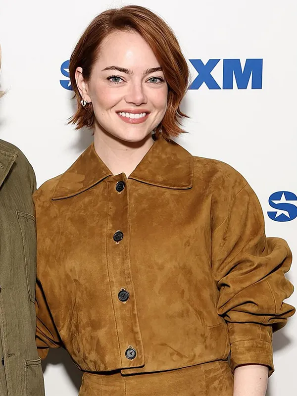 SiriusXM’s Town Hall Emily Stone Brown Suede Jacket