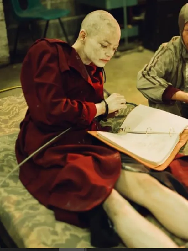 Bugonia 2025 Michelle Maroon Wool Trench Coat - Image 3