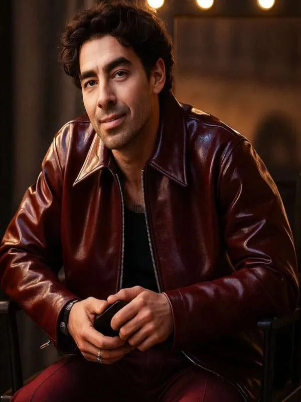A Very Jonas Christmas Joe Jonas Maroon Leather Jacket