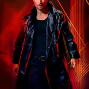 The Running Man Glen Powell Black Leather Coat