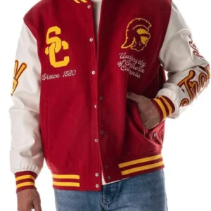 USC Red Wool Hooded Varsity Jacket