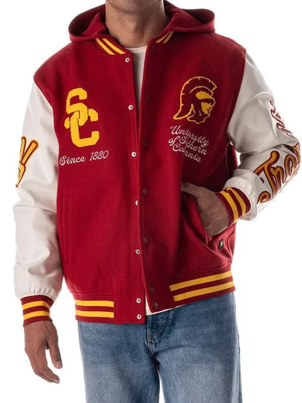 USC Red Wool Hooded Varsity Jacket