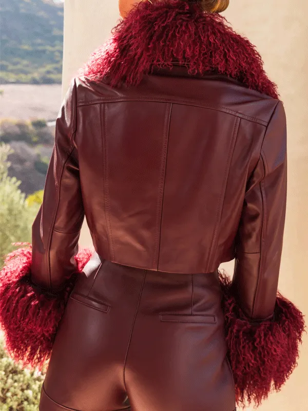 Lainey Wilson Faux Fur Cropped Leather Jacket - Image 3