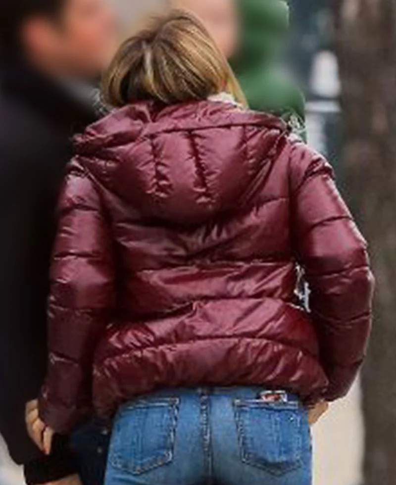 Younger Hilary Duff Puffer Maroon Jacket