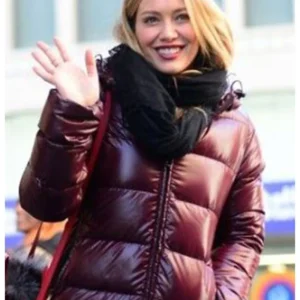Younger Hilary Duff Puffer Maroon Jacket