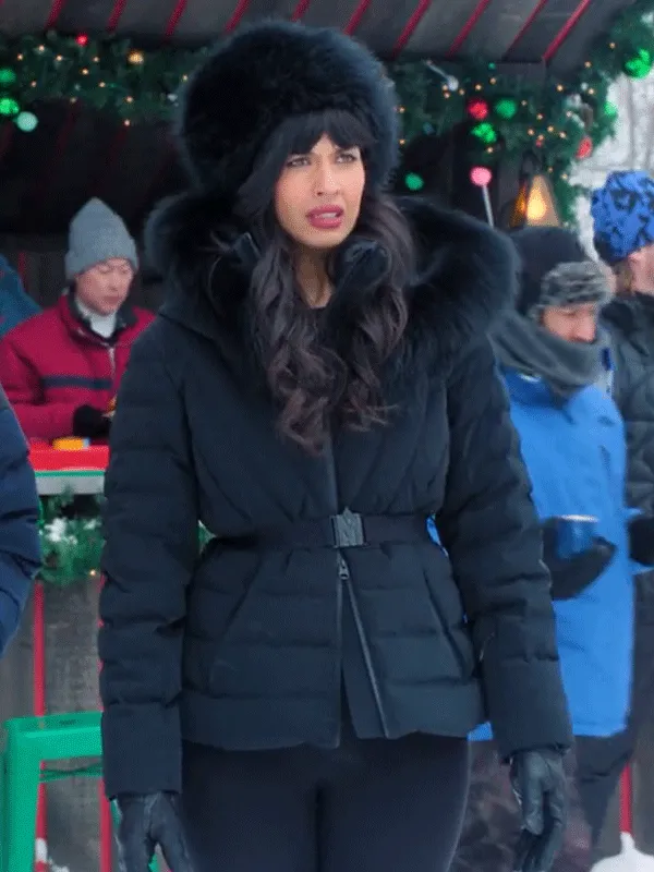 A Merry Little Ex-Mas Jameela Jamil Black Puffer Jacket