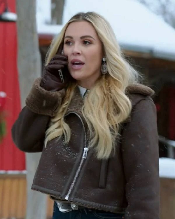 A Wild West Christmas Natalie Hall Brown Suede Jacket - Image 4