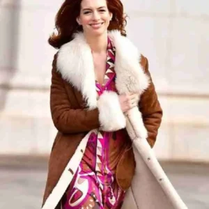 Anne Hathaway Shearling Suede Leather Coat
