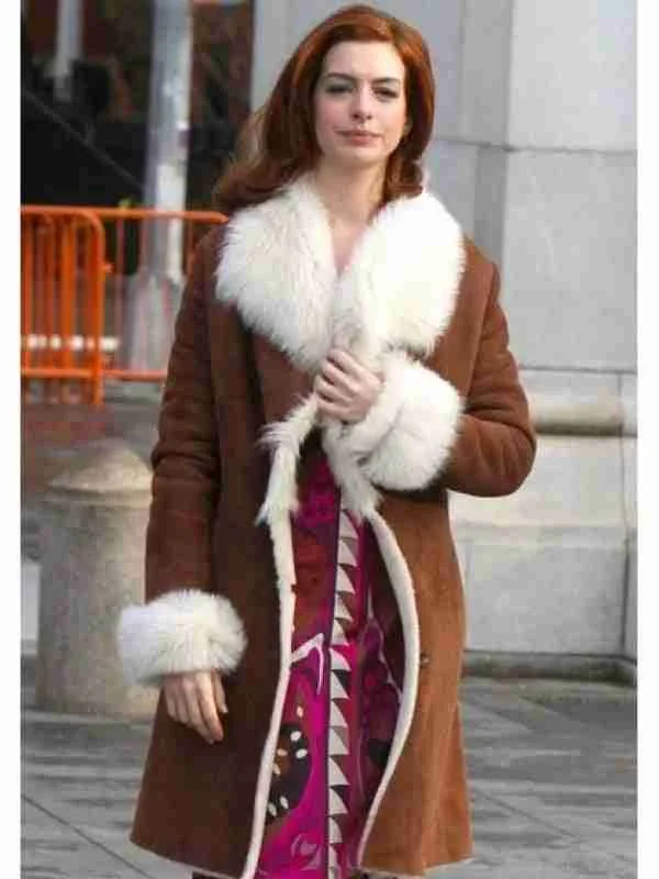 Anne Hathaway Shearling Suede Leather Coat - Image 2