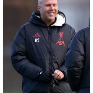 Arne Slot LFC Black Puffer Hooded Jacket