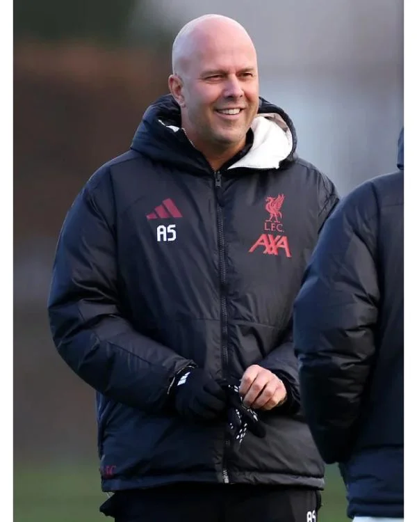 Arne Slot LFC Black Puffer Hooded Jacket