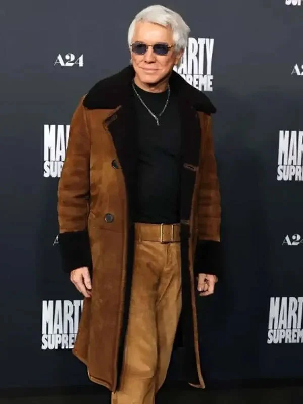 Baz Luhrmann Marty Supreme Movie Premiere Suede Coat