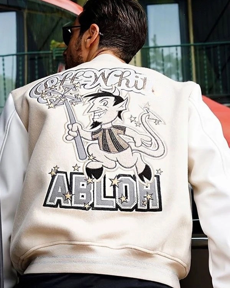 AC Milan Football Off White Varsity Jacket - Image 2