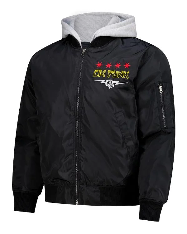 CM Punk Black Hooded Bomber Jacket - Image 2