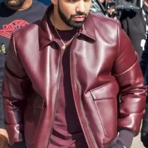 Drake Maroon Bomber Leather Jacket