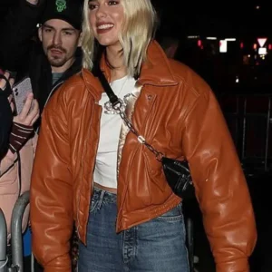 Dua Lipa BBC Radio 1 Studios Brown Leather Jacket