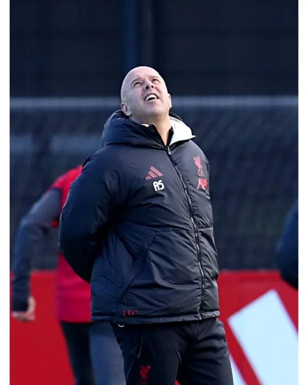 Arne Slot LFC Black Puffer Hooded Jacket